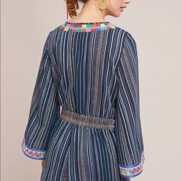 Anthropologie Nantucket Striped Romper by LAIA Blue Long Sleeve Embroidered M - Picture 3 of 16